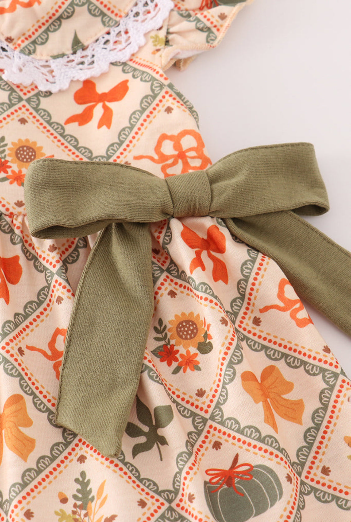 Green Pumpkin Bow Print Girl’s Bloomer Set