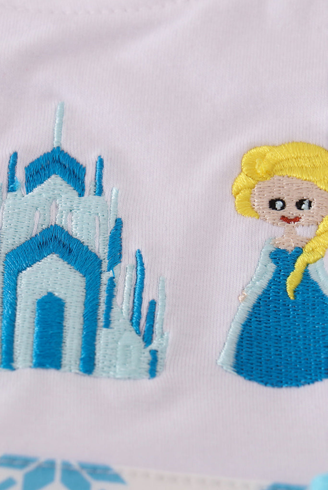 Blue Character Embroidery Bow Ruffle Girl’s Short Set
