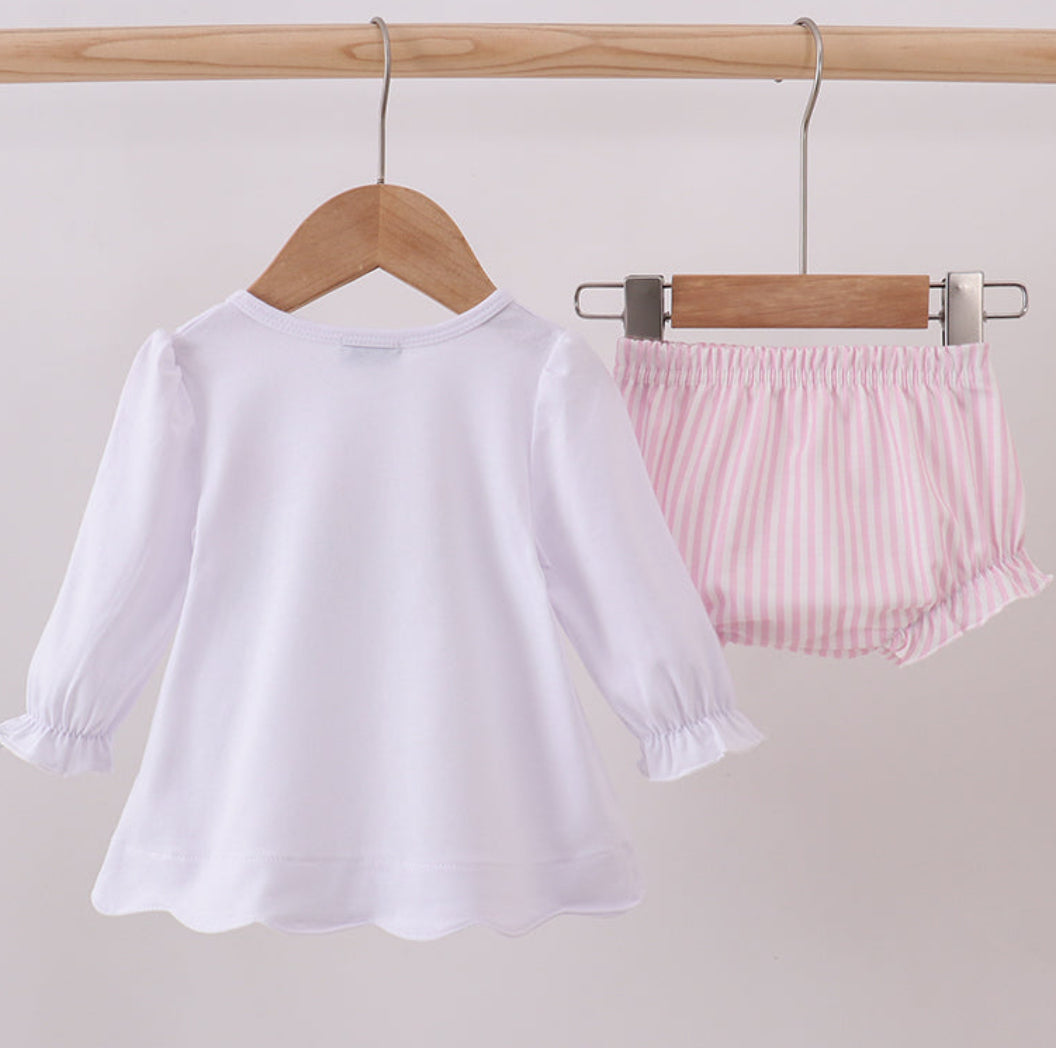 Pink Christmas Tree Embroidery Girl’s Bloomer Set