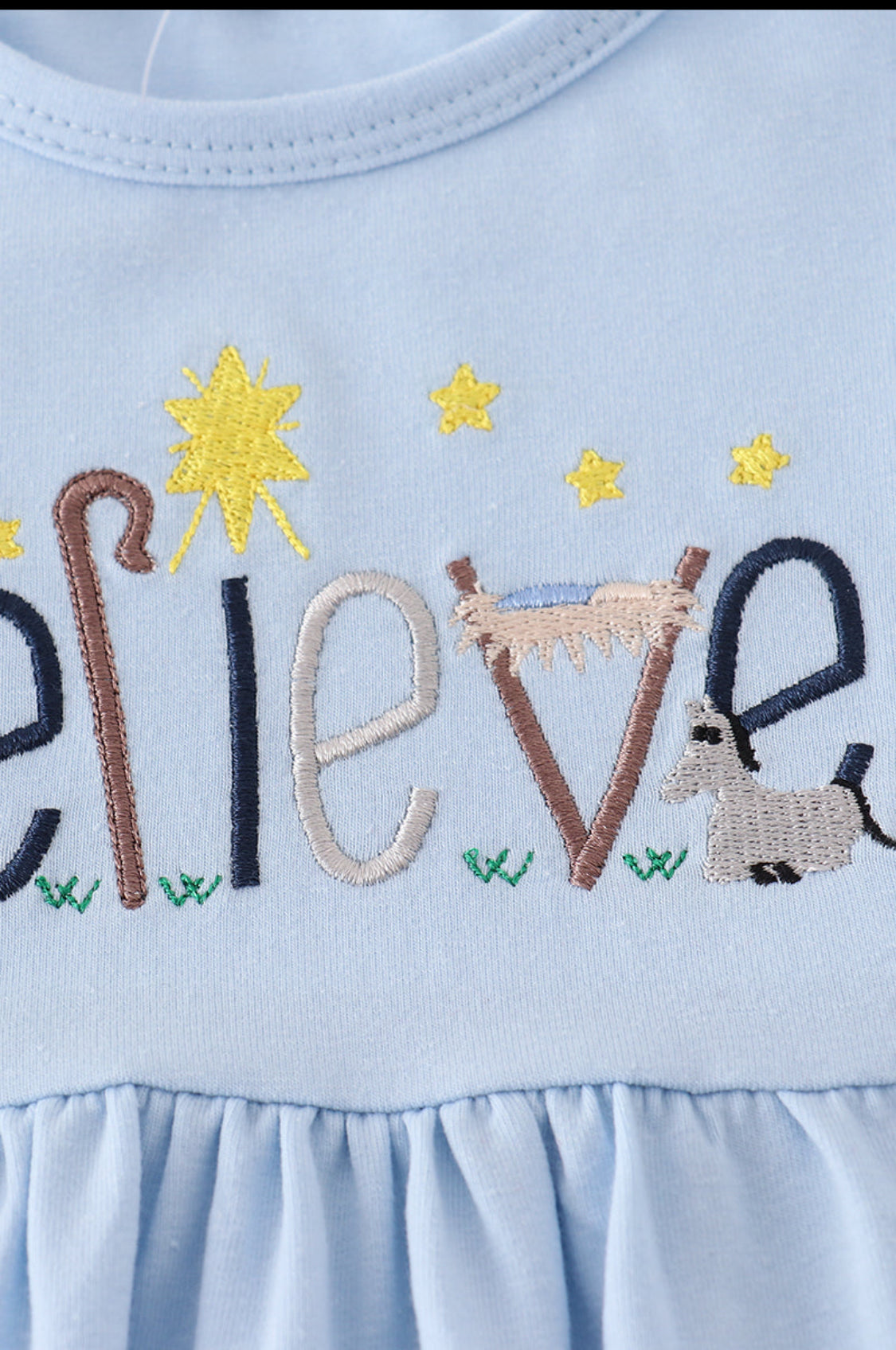 Blue BELIEVE Embroidery Dress