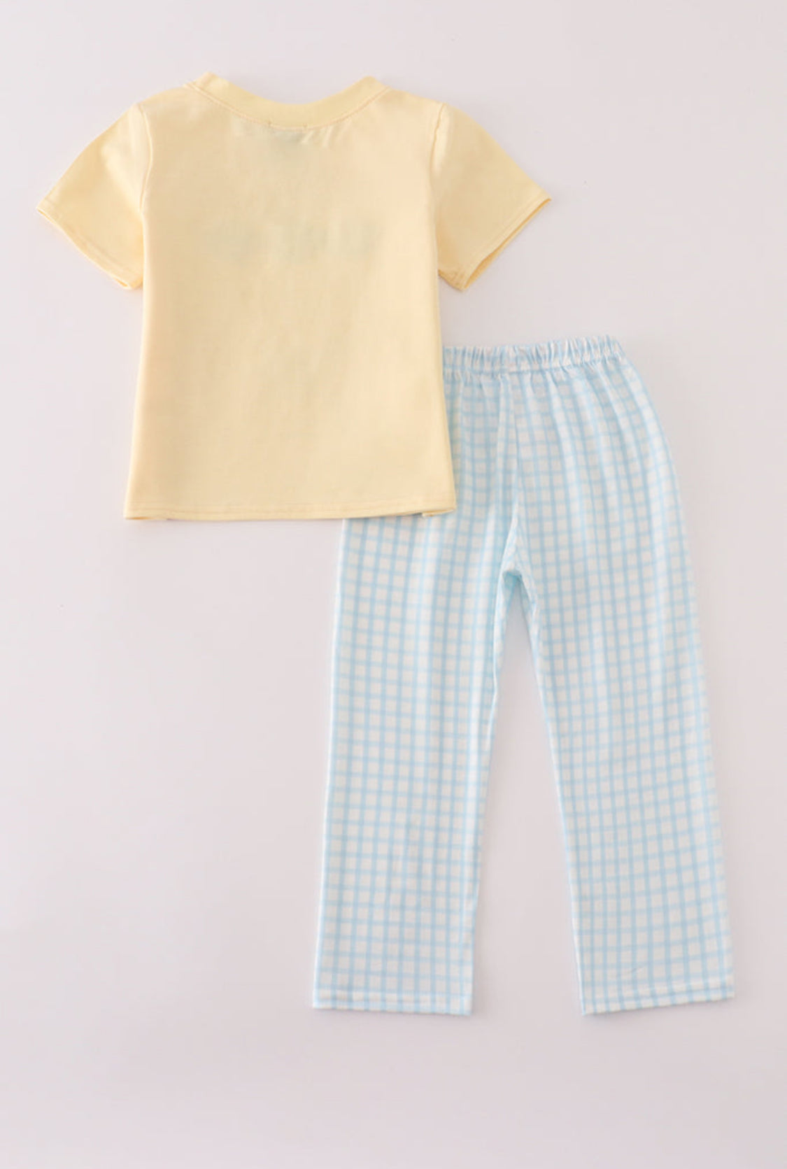 Yellow Puppy Embroidery Gingham Boy’s Pants Set