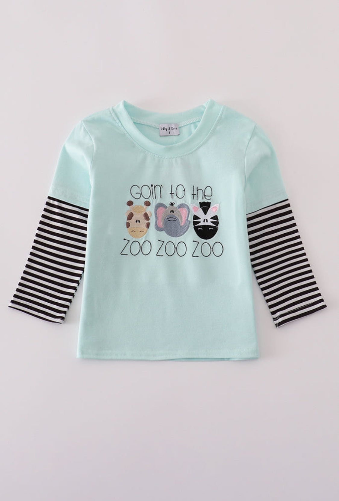 Blue GOING TO THE ZOO Embroidery Top