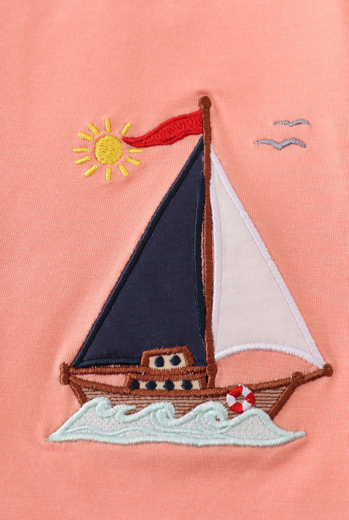 Coral Sailboat Appliqué Ruffle Girl’s Shorts Set