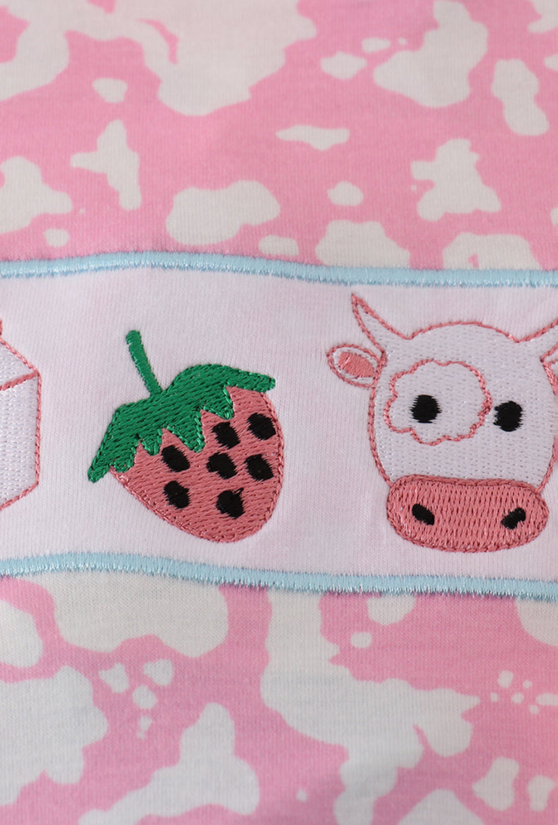Pink Strawberry Milk Cow Embroidery Girl’s Bloomer Set