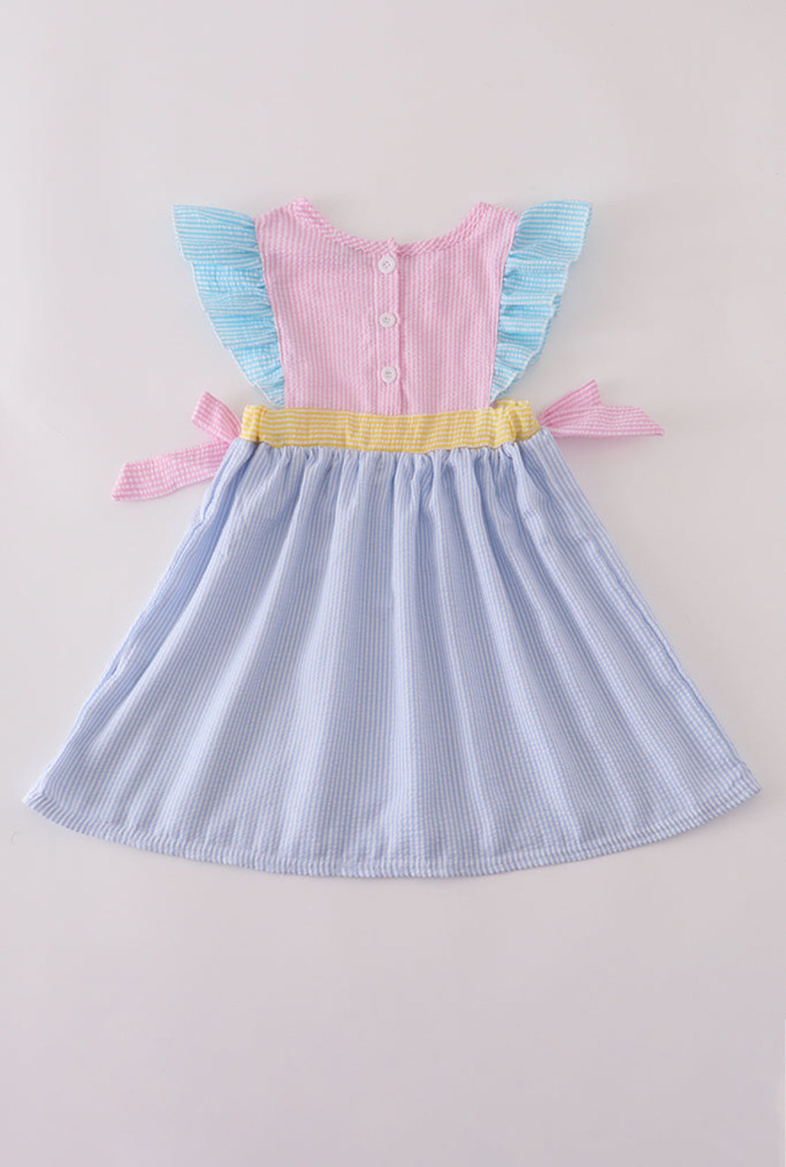 Multi Seersucker Stripe Ruffle Dress