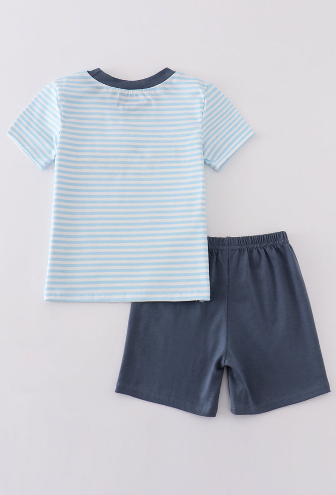 Blue Stripe Tractor Embroidery Boy Set