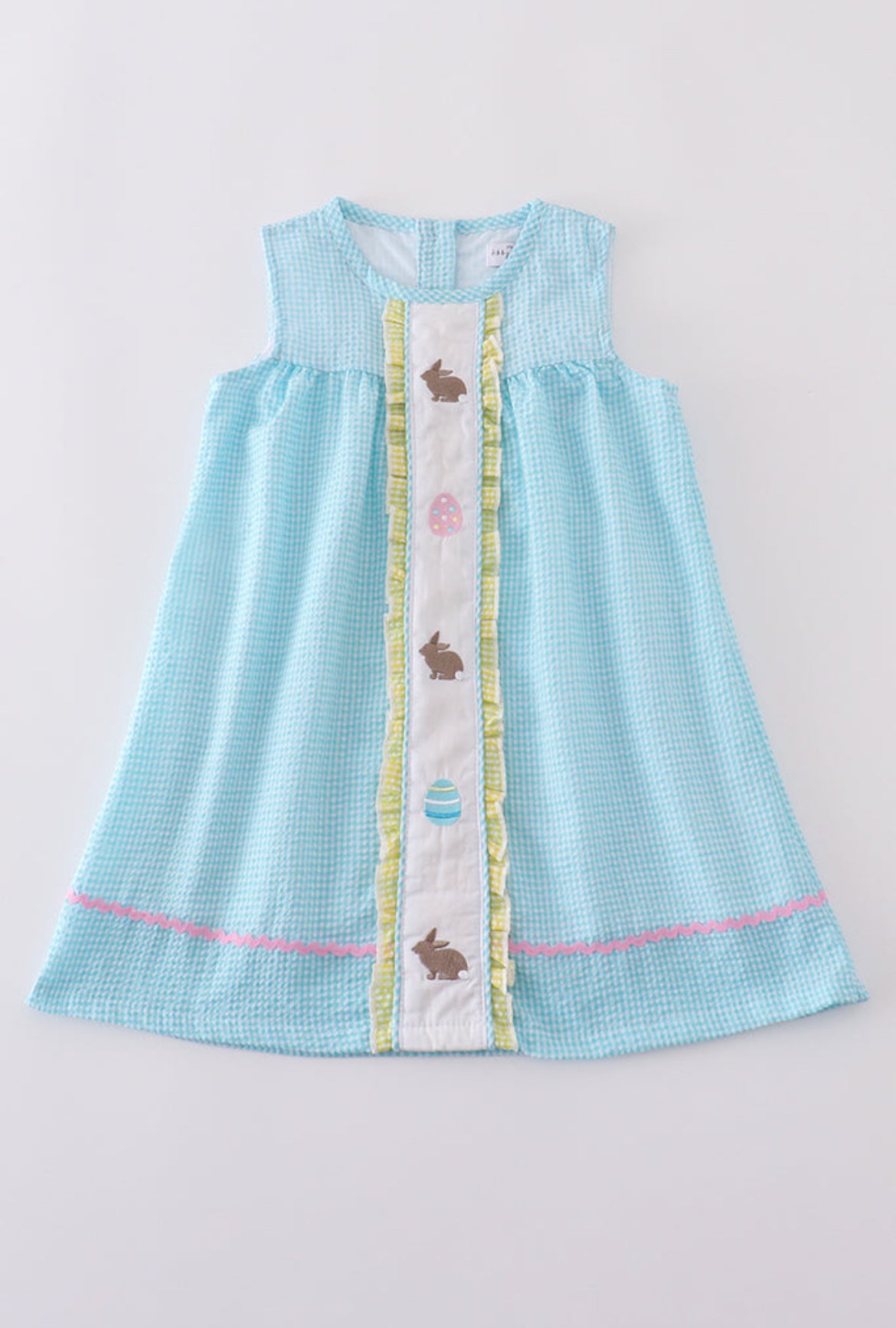 Girl’s Premium Mint Bunny Egg Embroidered Gingham Dress