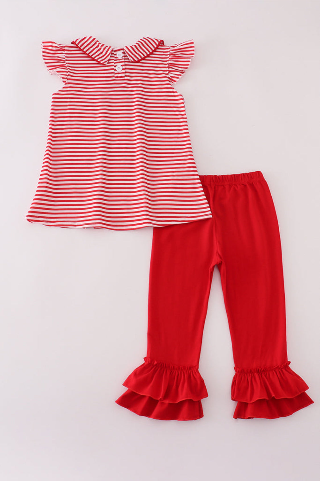 Georgia Embroidery Stripe Ruffle Girl’s Pants Set