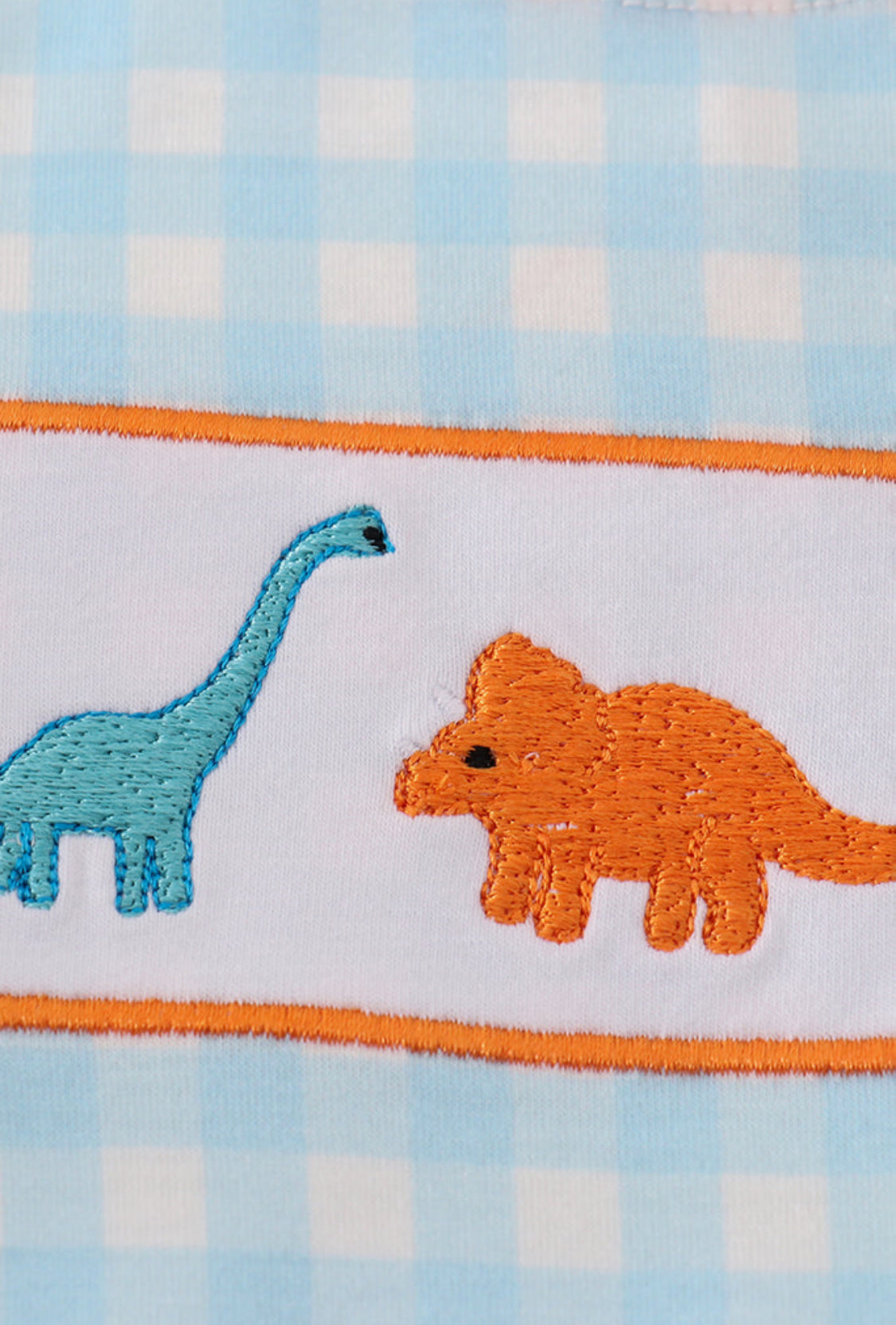 Blue Dinosaur Embroidery Gingham Boy’s Bubble