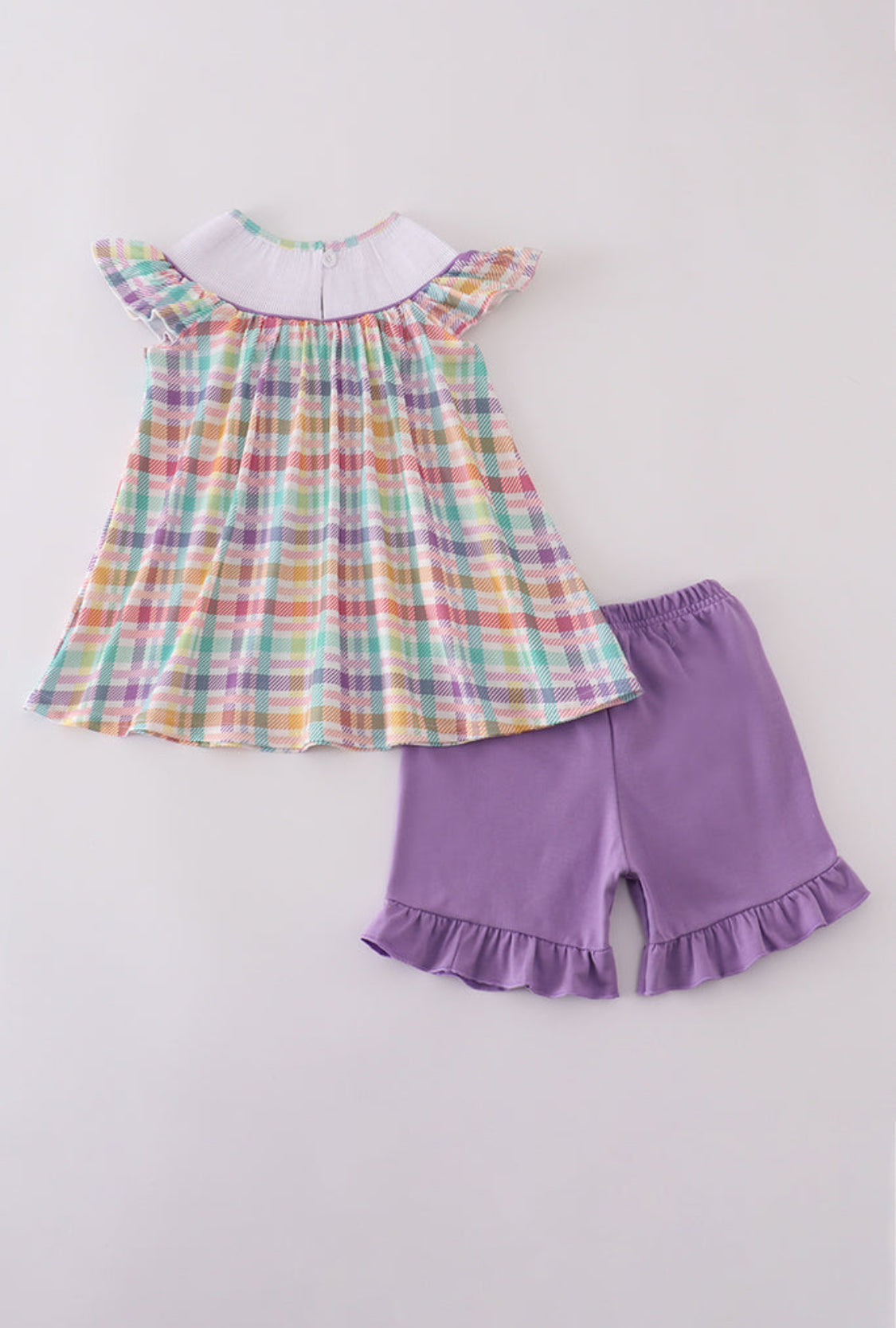 Purple Sailboats Embroidery Girl’s Ruffle Shorts Set