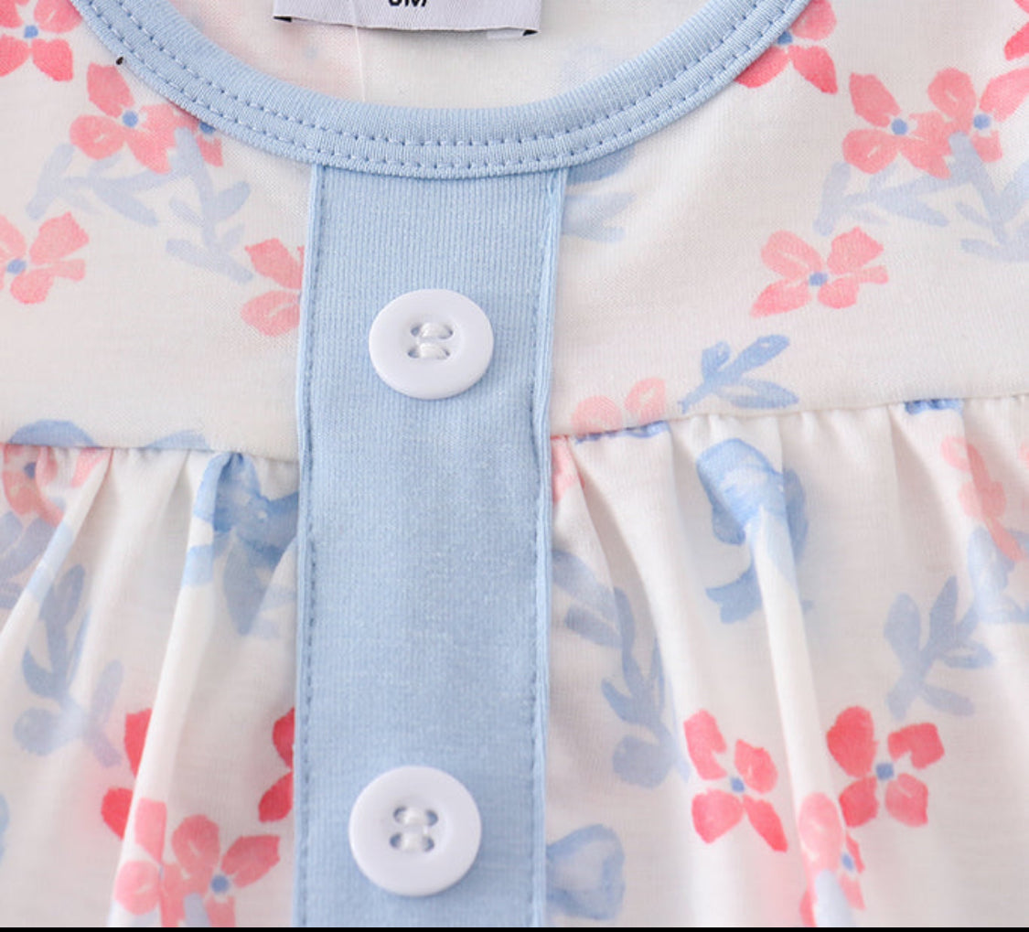 Blue Bow Lattice Print Girl’s Bloomer Set