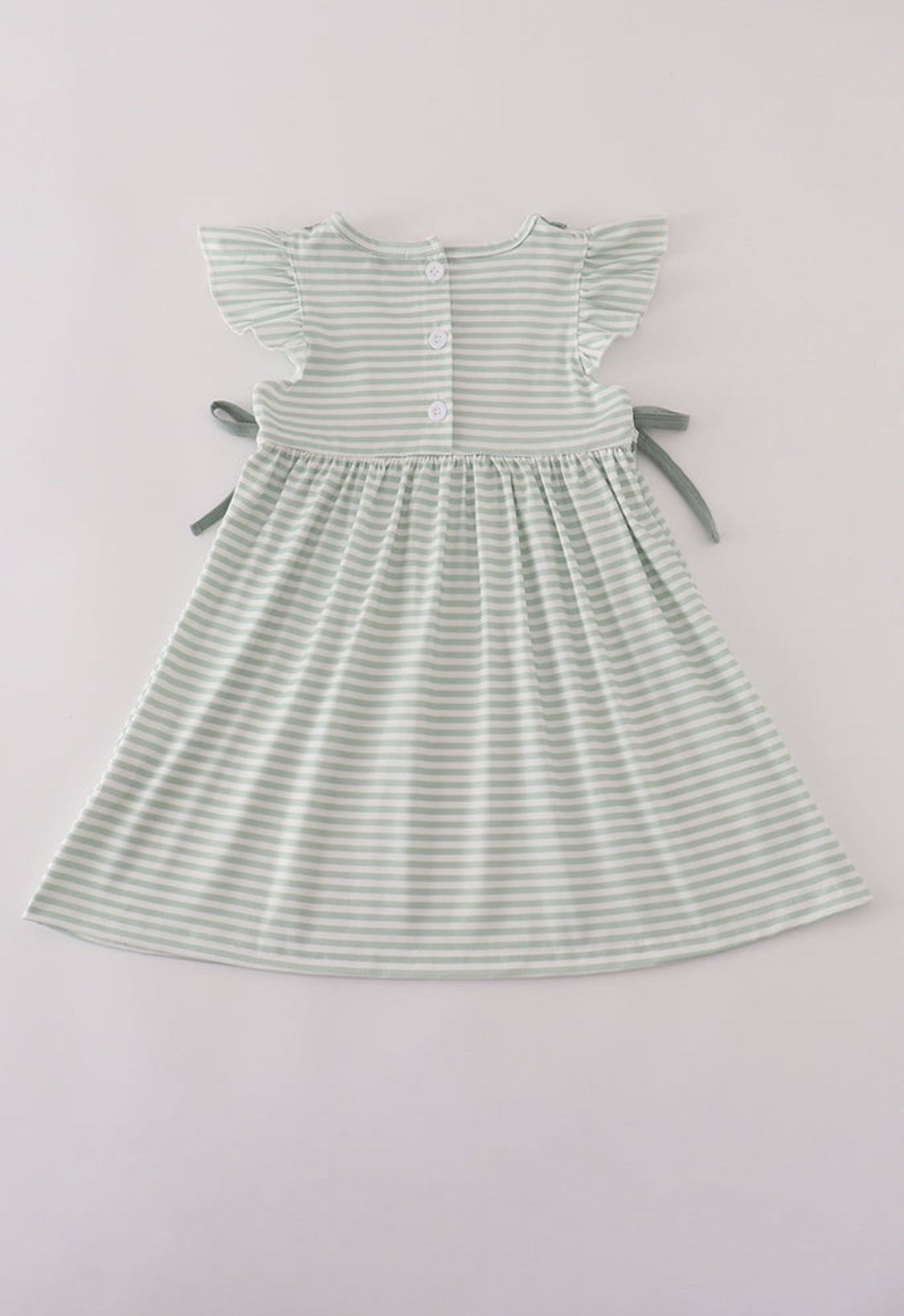 Sage Stripe French Knot Ruffle Dress