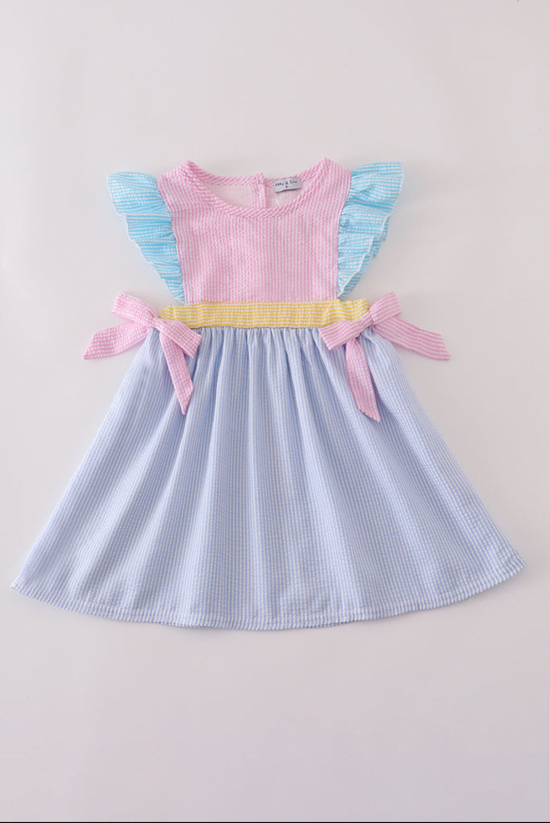 Multi Seersucker Stripe Ruffle Dress