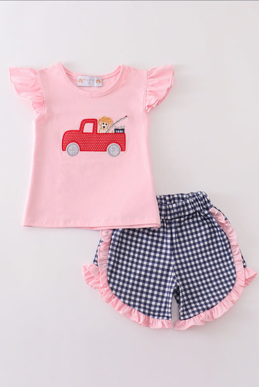 Pink Fishing Puppy Appliqué Girl Set