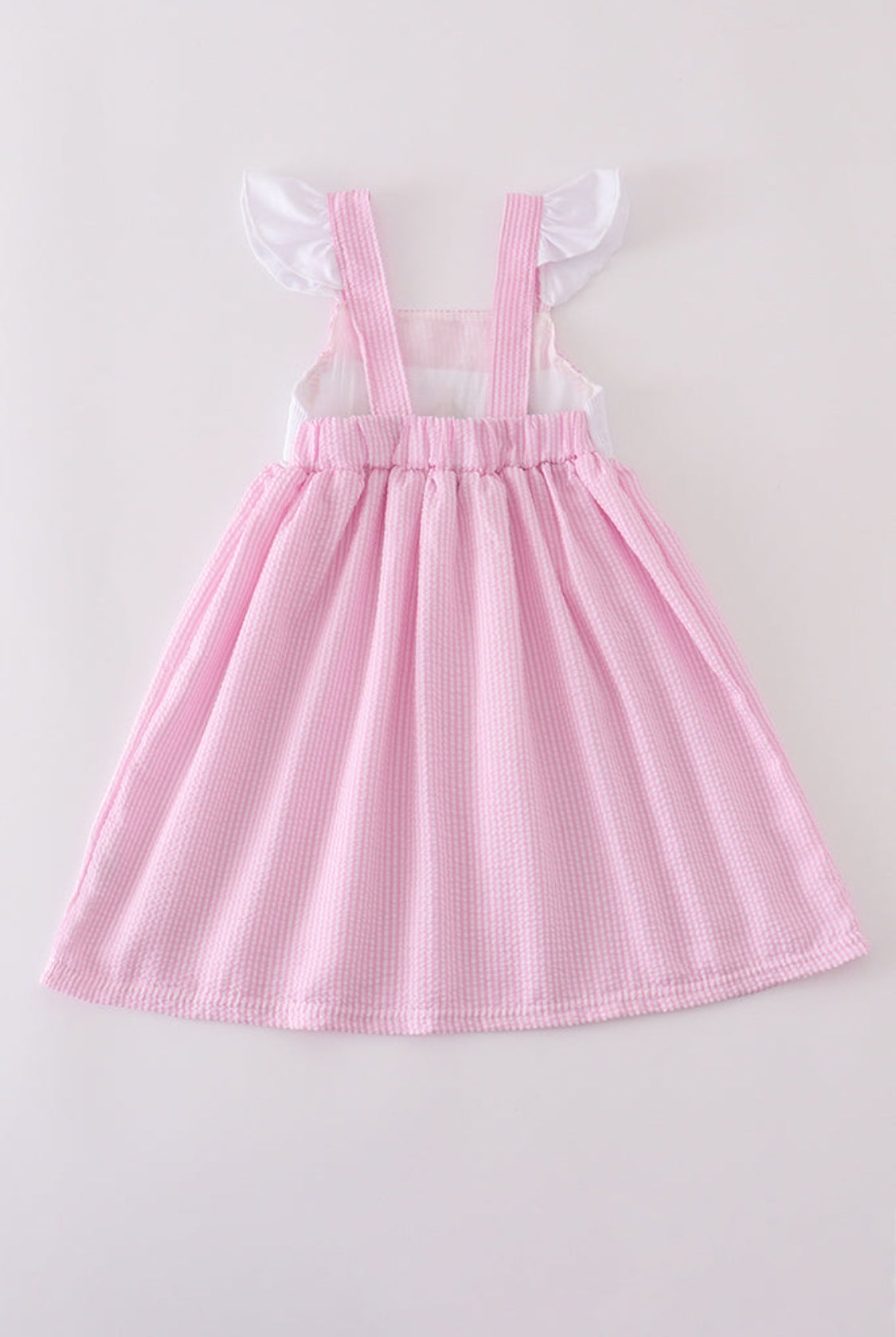 Pink Stripe Seersucker Sailboat Embroidery Smocked Girl’s Dress