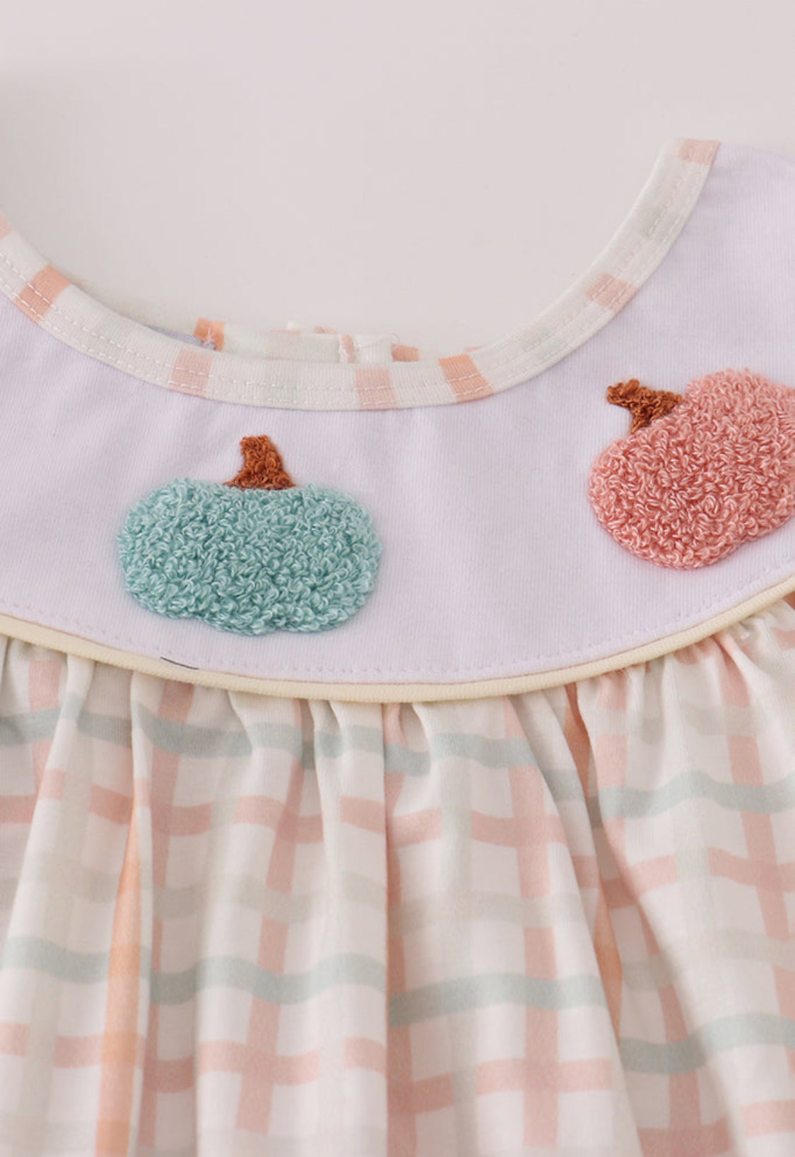 Neutral plaid French Knot Girl’s Ruffle Shorts Set