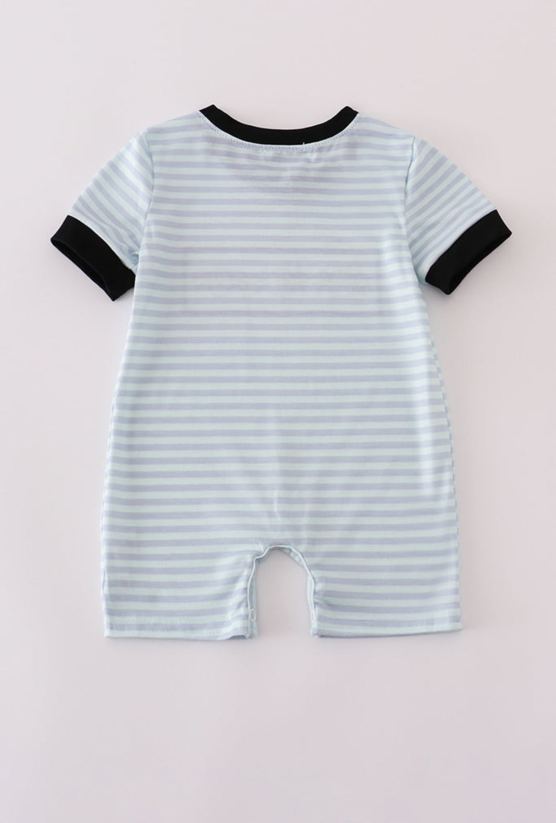 Blue Halloween Spider Embroidery Stripe Boy’s Romper
