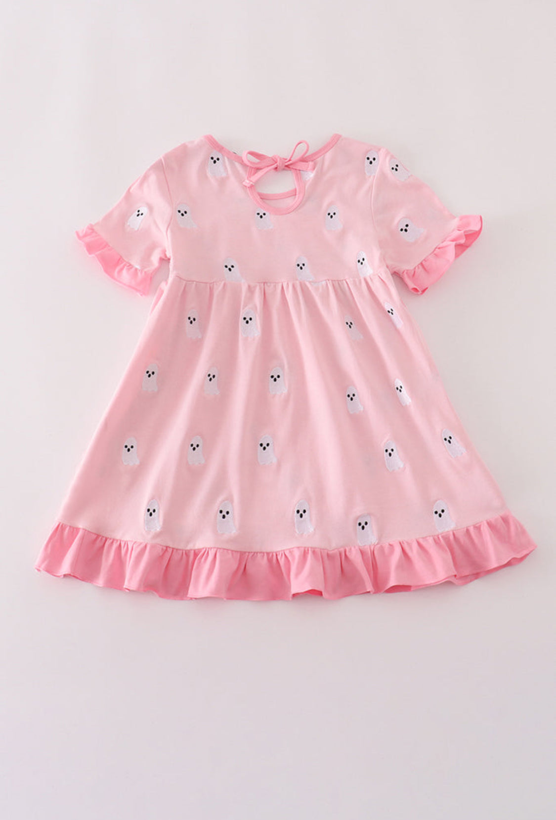 Pink Ghost Embroidery Ruffle Dress