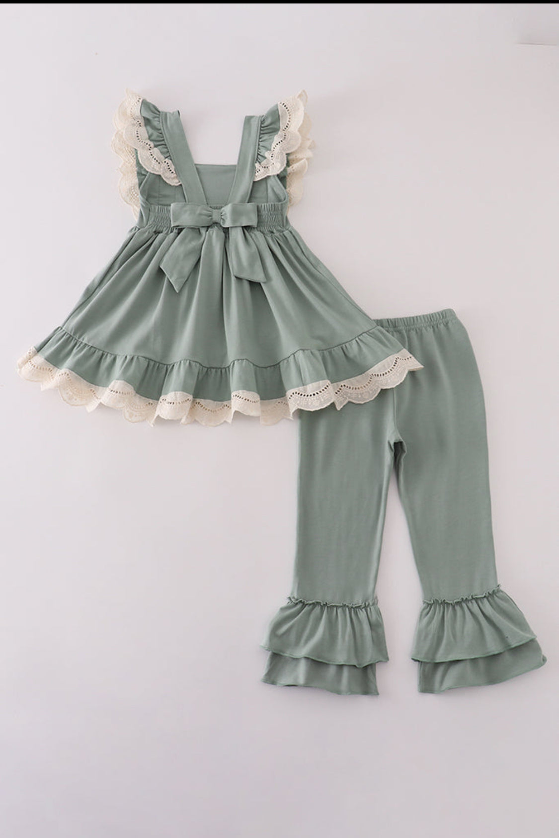 Sage Lace Ruffle Girl’s Pants Set