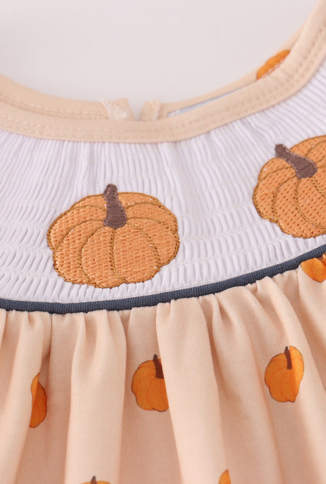 Khaki Embroidery Smocked Ruffle Girl’s Pants Set