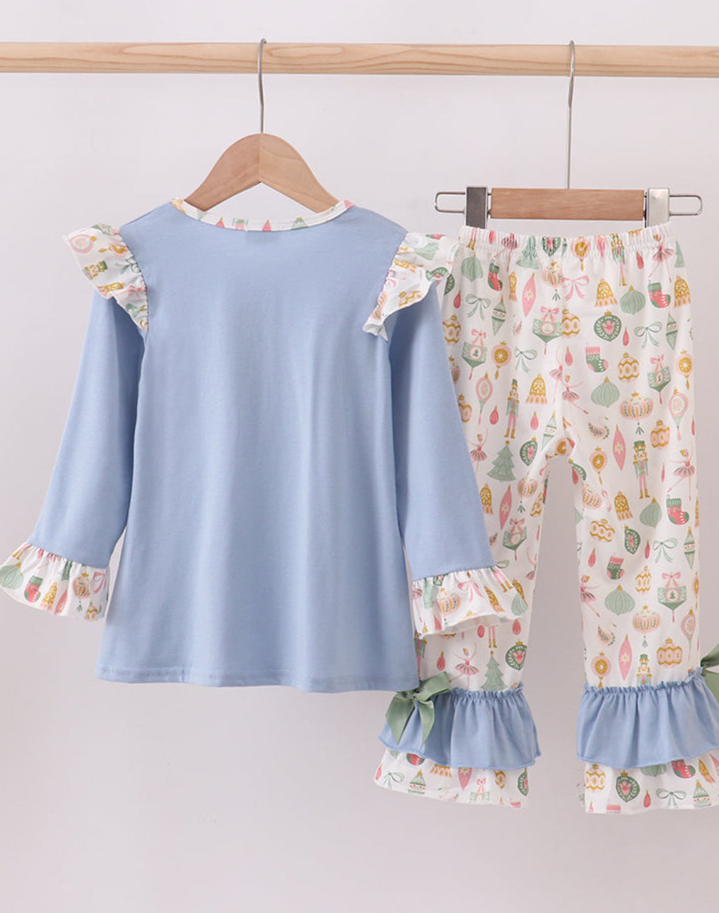 Blue Nutcracker Embroidery Ruffle Girl’s Pants Set