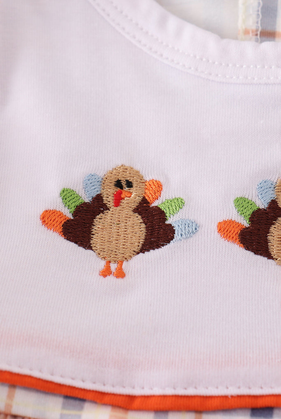 Orange Turkey Embroidery Plaid Girl’s Bloomer Set