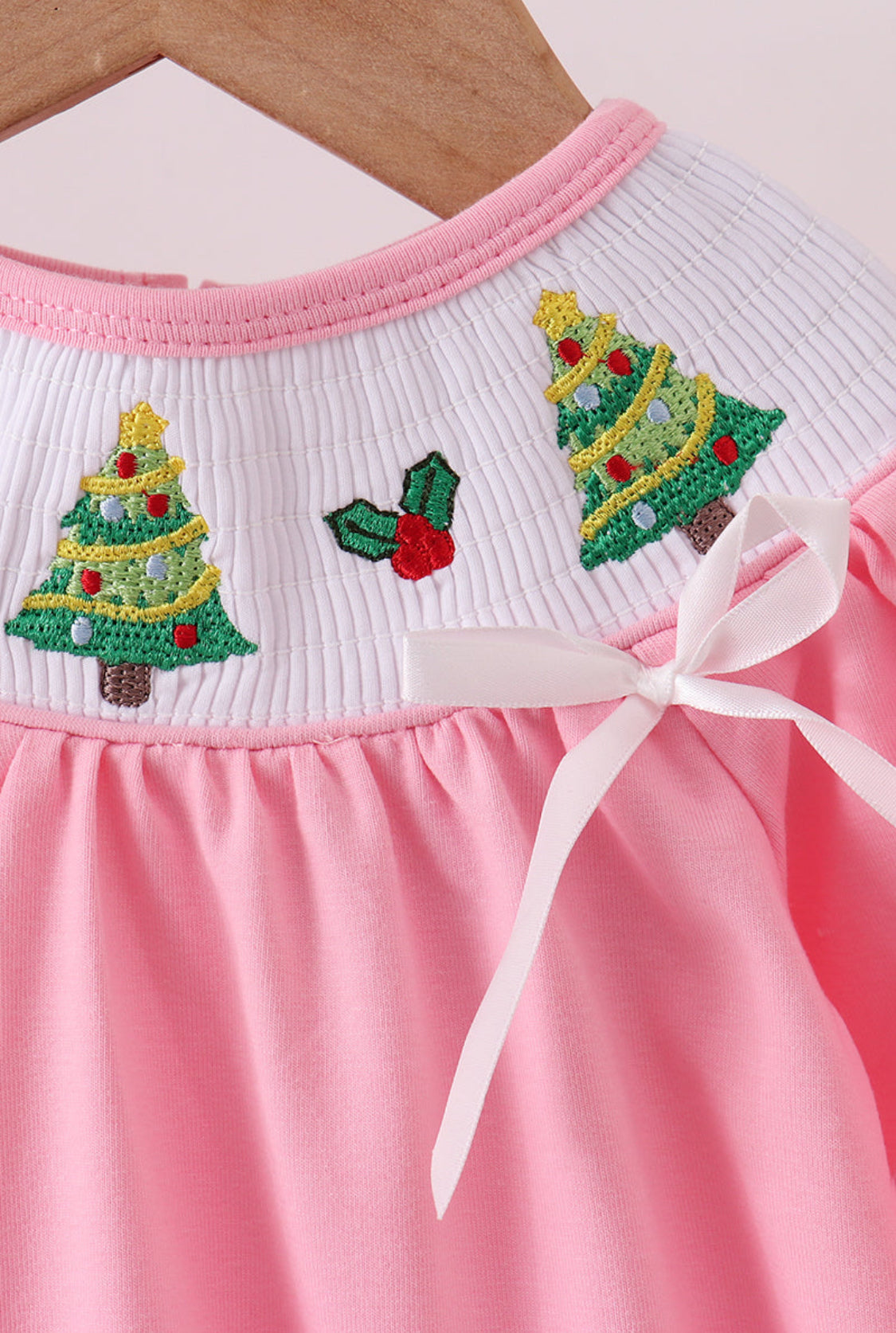 Pink Christmas Tree Smocked Girl’s Bubble