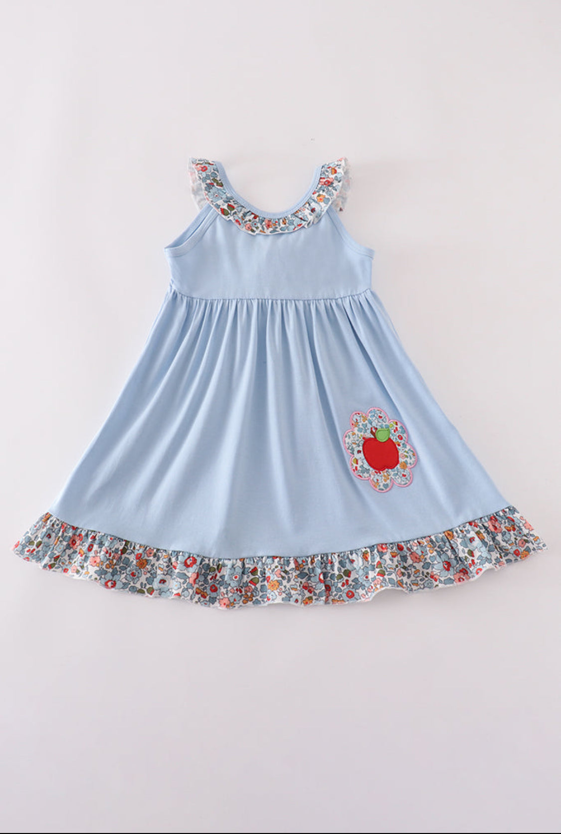 Blue Apple Floral Appliqué Ruffle Dress