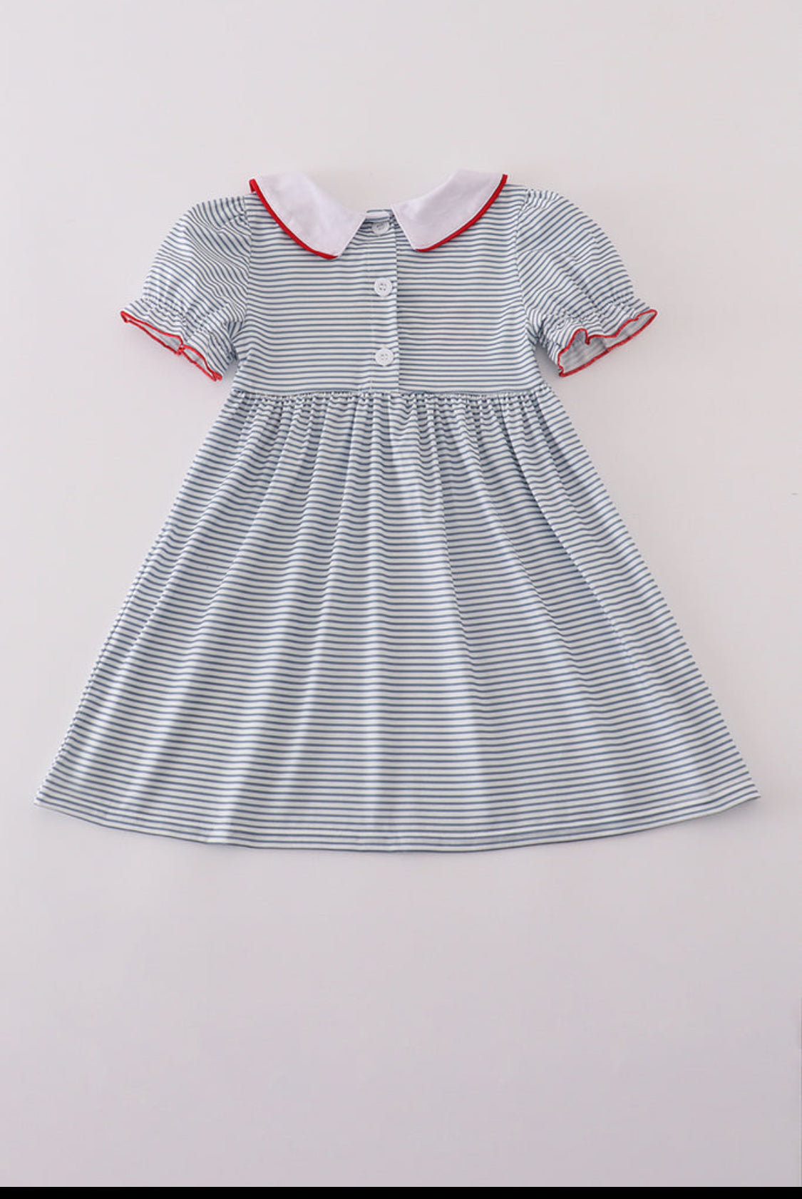 Blue Princess Embroidery Stripe Dress