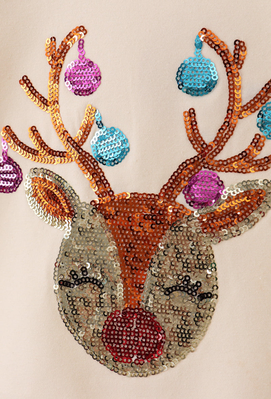 Beige Reindeer Sequin Ruffle Girl’s Pants Set