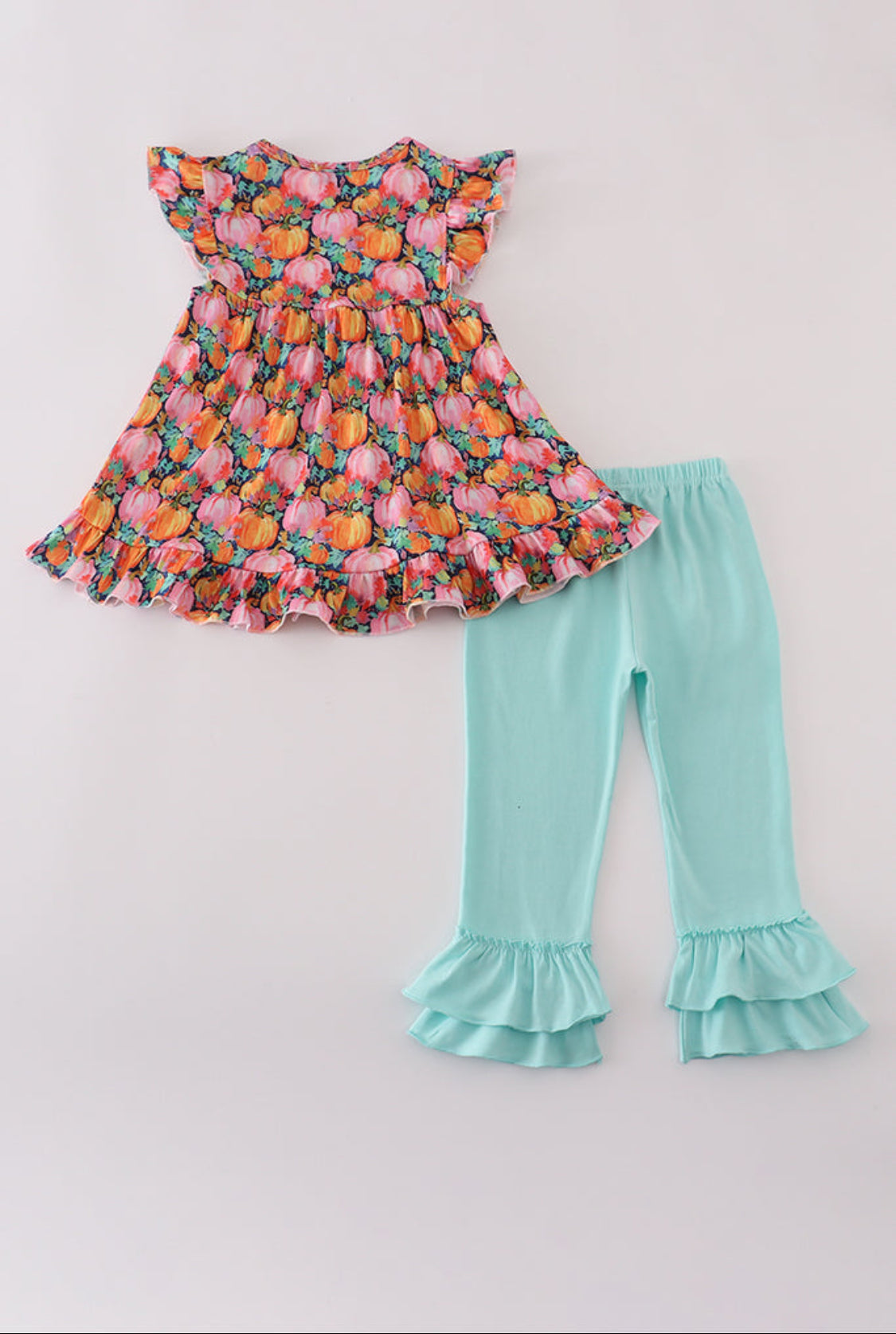 Pink Pumpkin Print Ruffle Girl’s Pants Set
