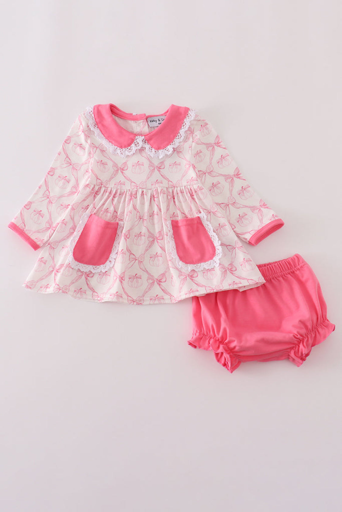 Pink Bow Tie Pumpkin Print Girl’s Bloomer Set