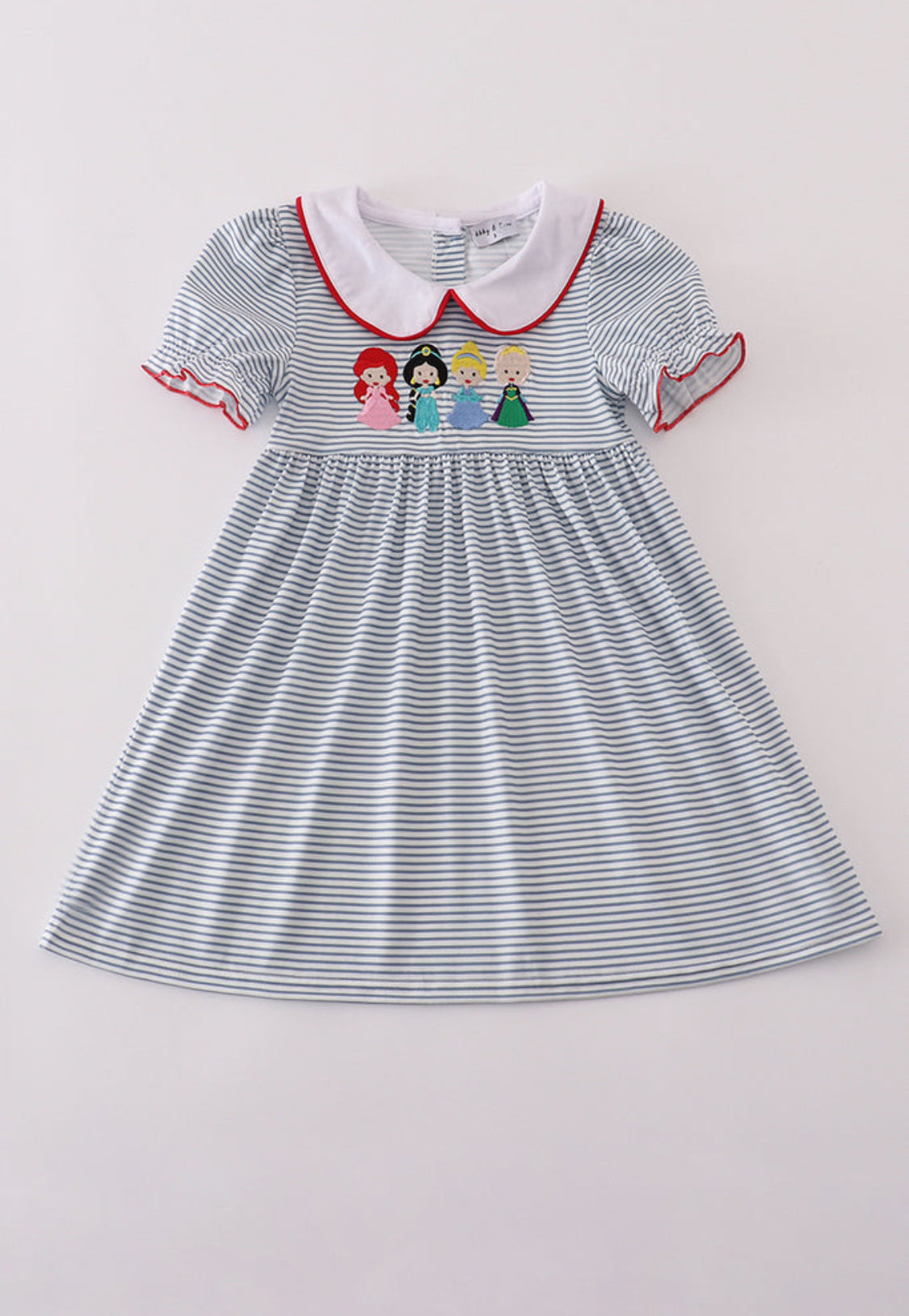 Blue Princess Embroidery Stripe Dress