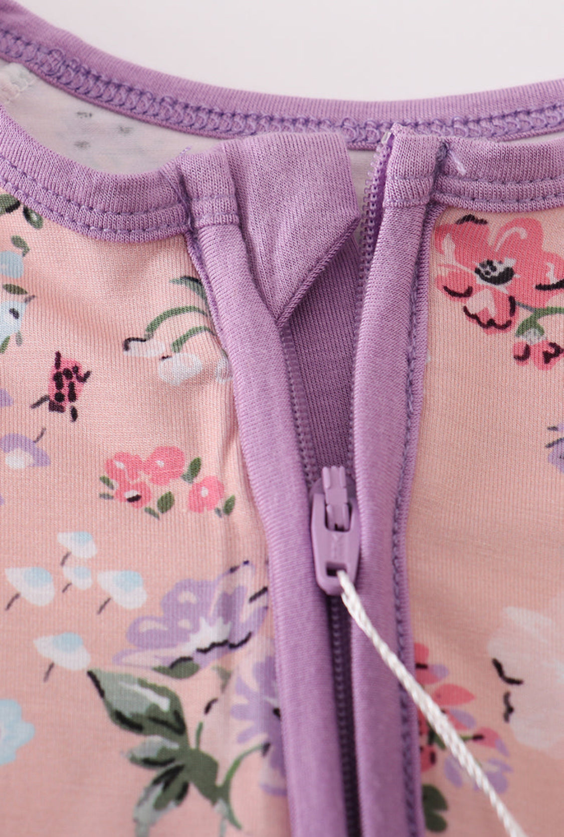 Purple Floral Print Bamboo Girl Pajamas Romper
