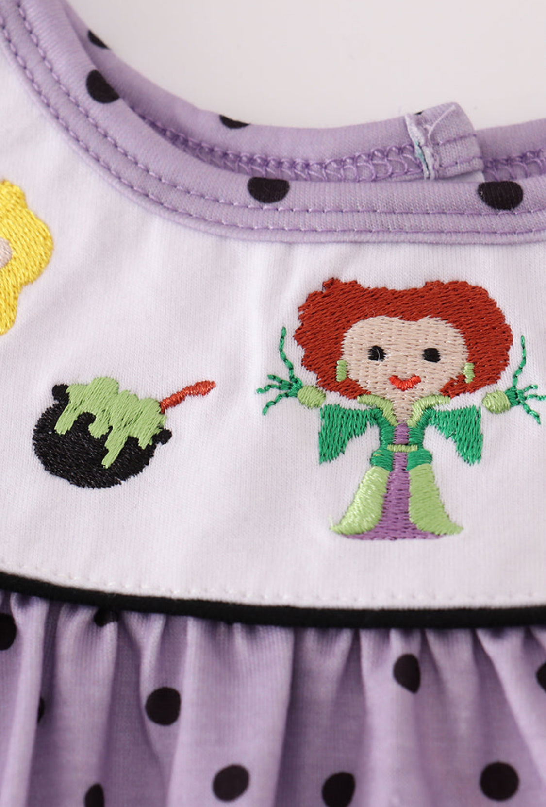 Purple Halloween Dot Witch Embroidery Bubble