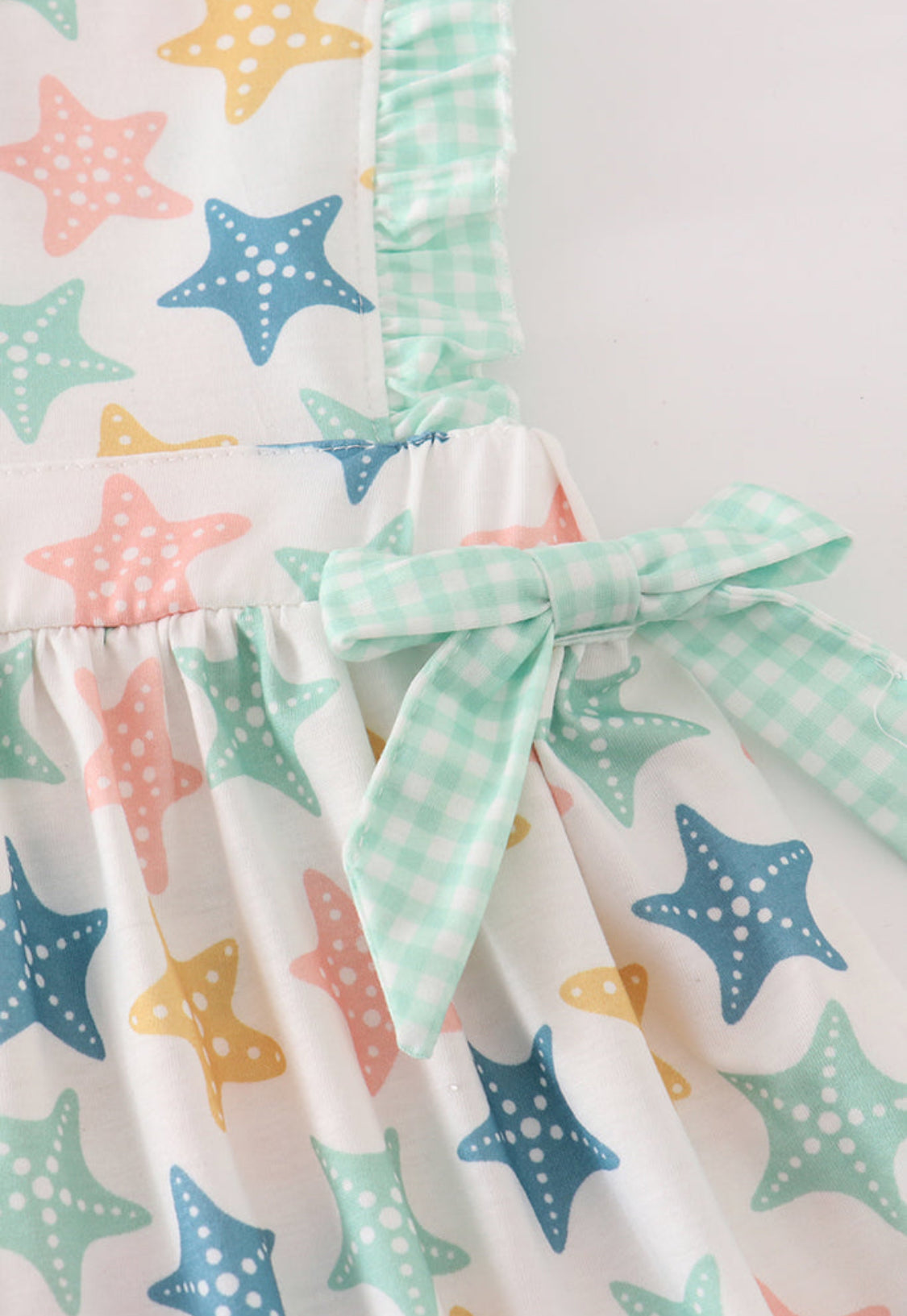 Blue Seashell Bow Ruffle Girl’s Dress