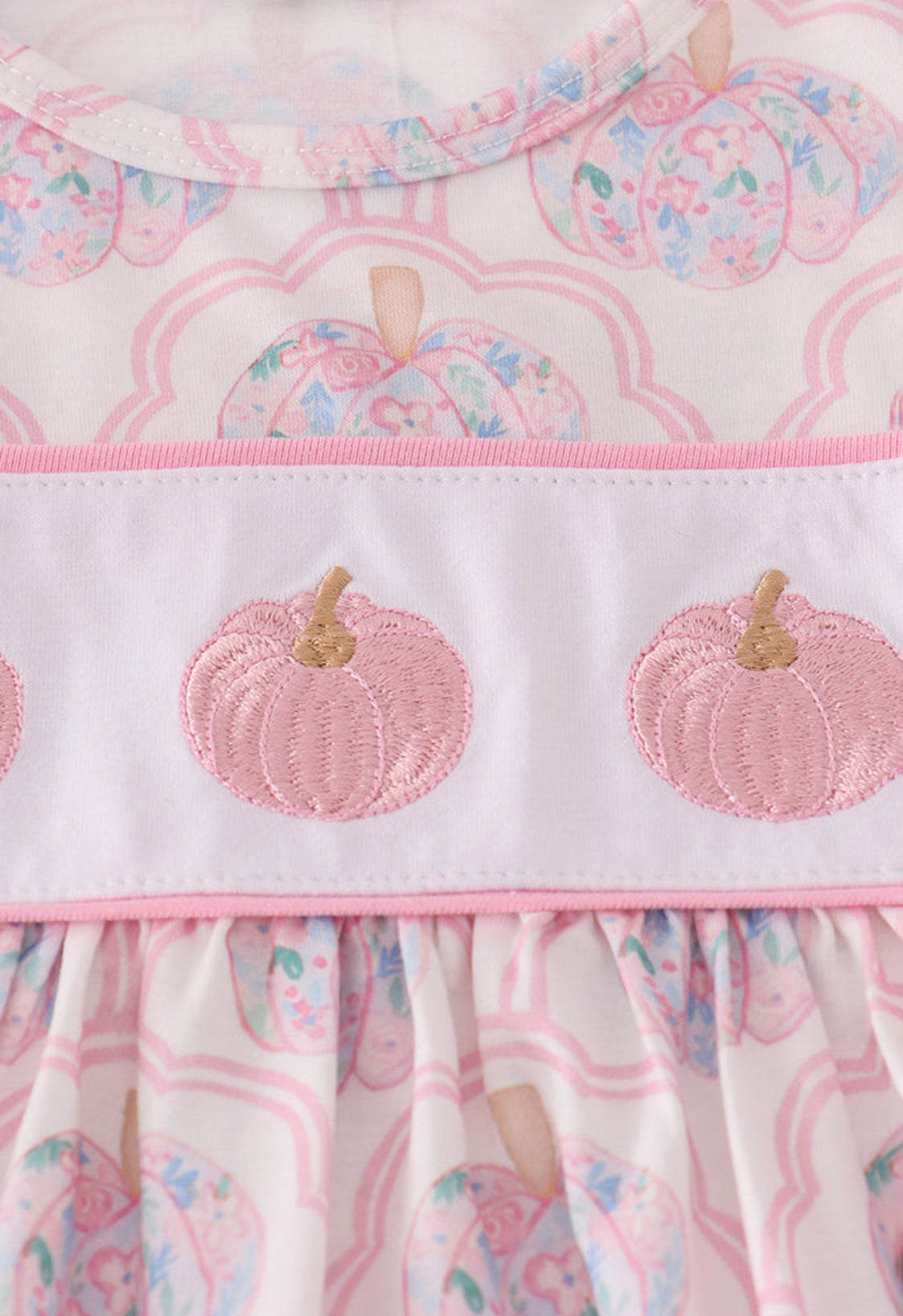 Pink Pumpkin Embroidery Ruffle Girl’s Pants Set