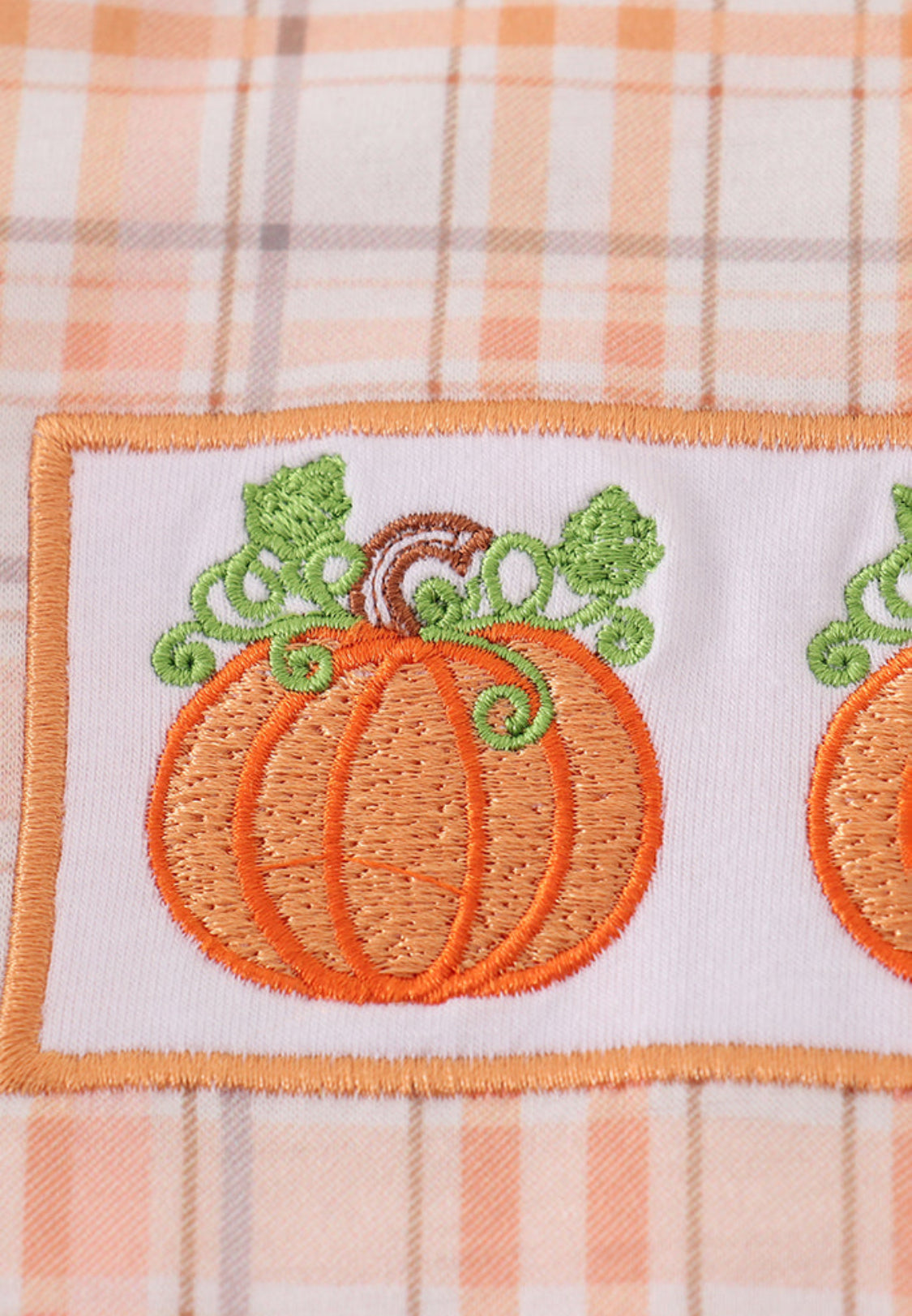 Orange Pumpkin Embroidery Plaid Boy Top
