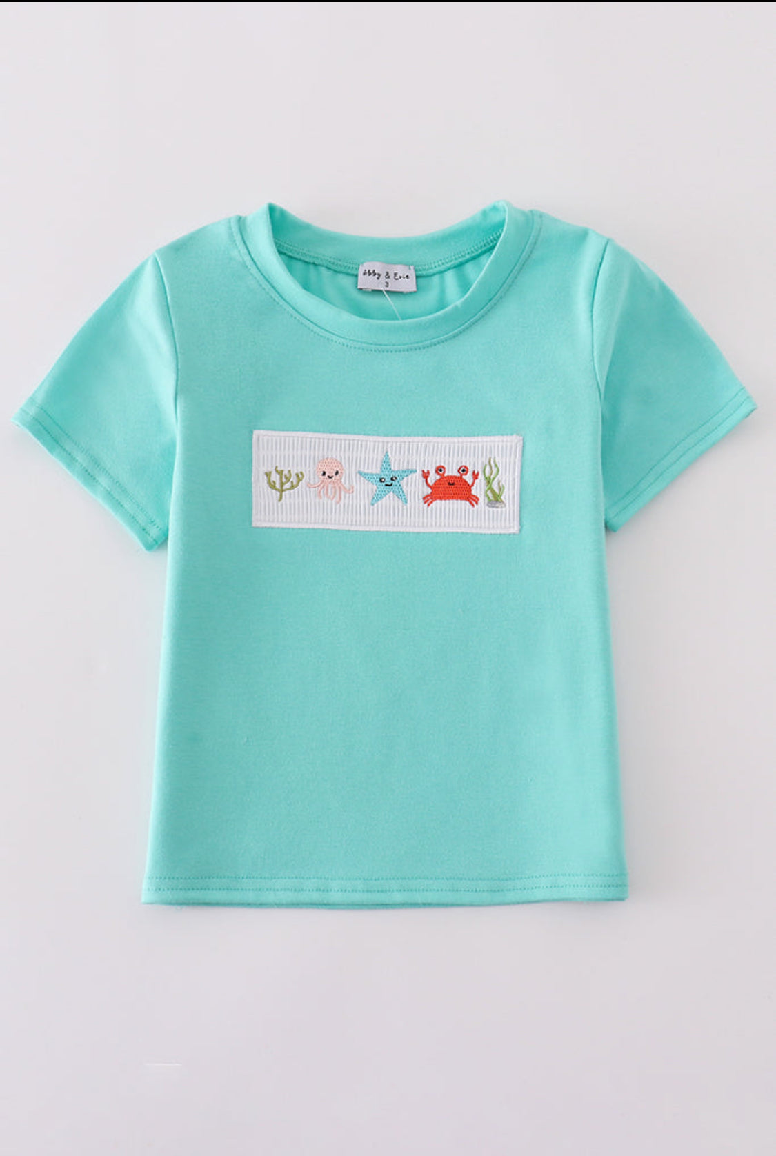 Blue Marine Creature Embroidery Smocked Boy’s Shirt