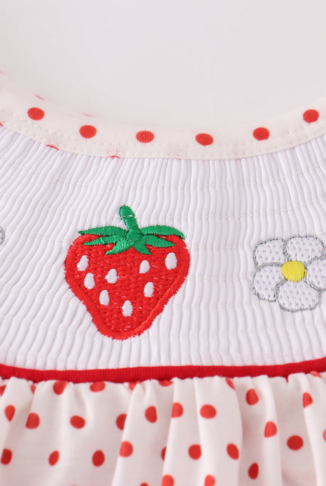 Red Dot Strawberry Embroidery Smocked Girl’s Bubble