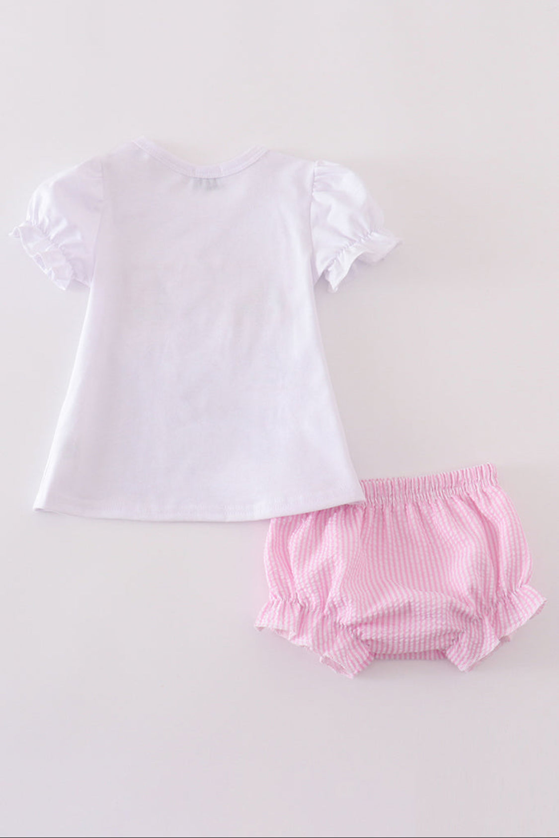 Pink Stripe Seersucker Sailboat Embroidery Girl’s Bloomer Set