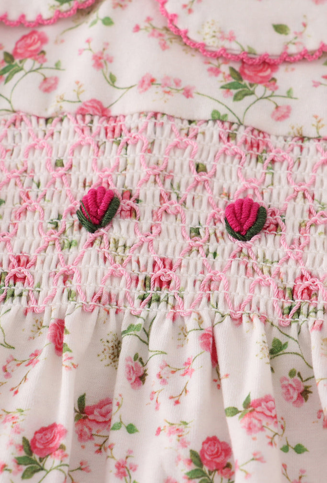Pink Rose Hand Smocked Girl’s Bloomer Set