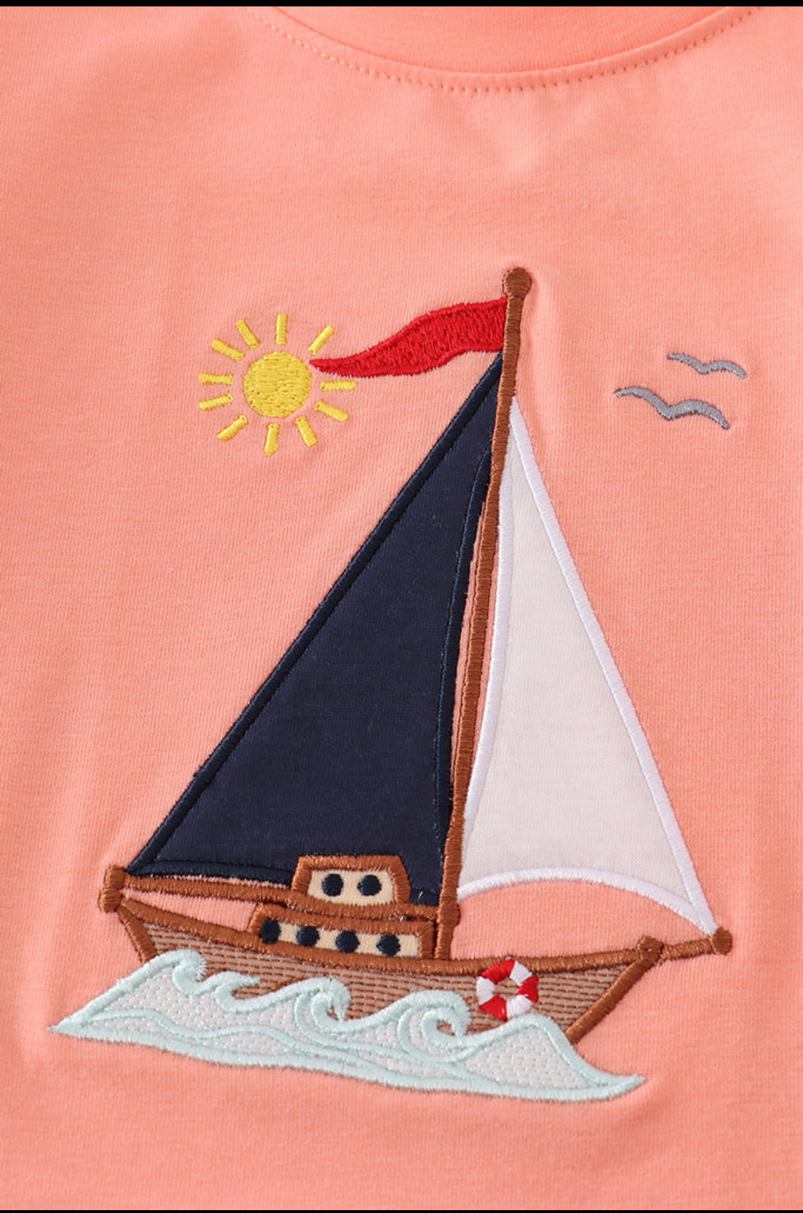 Coral Sailboat Appliqué Boy’s Shorts Set