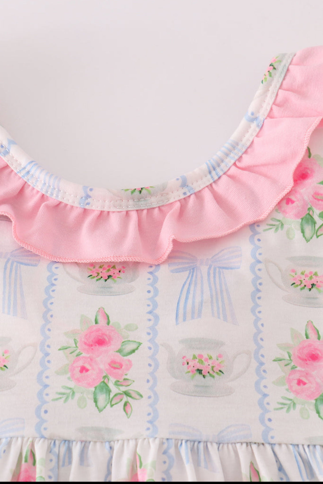 Tea Floral Bow Ruffle Girl’s Shorts Set