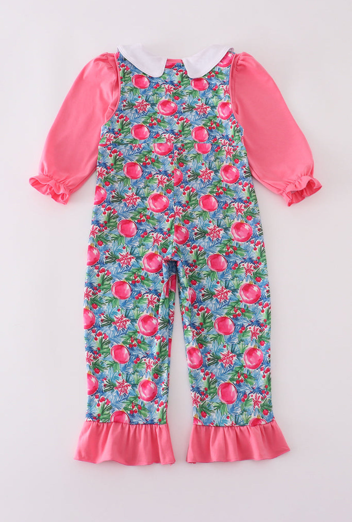 Blue Christmas Tree Smocked Ruffle Girl’s Jumpsuit