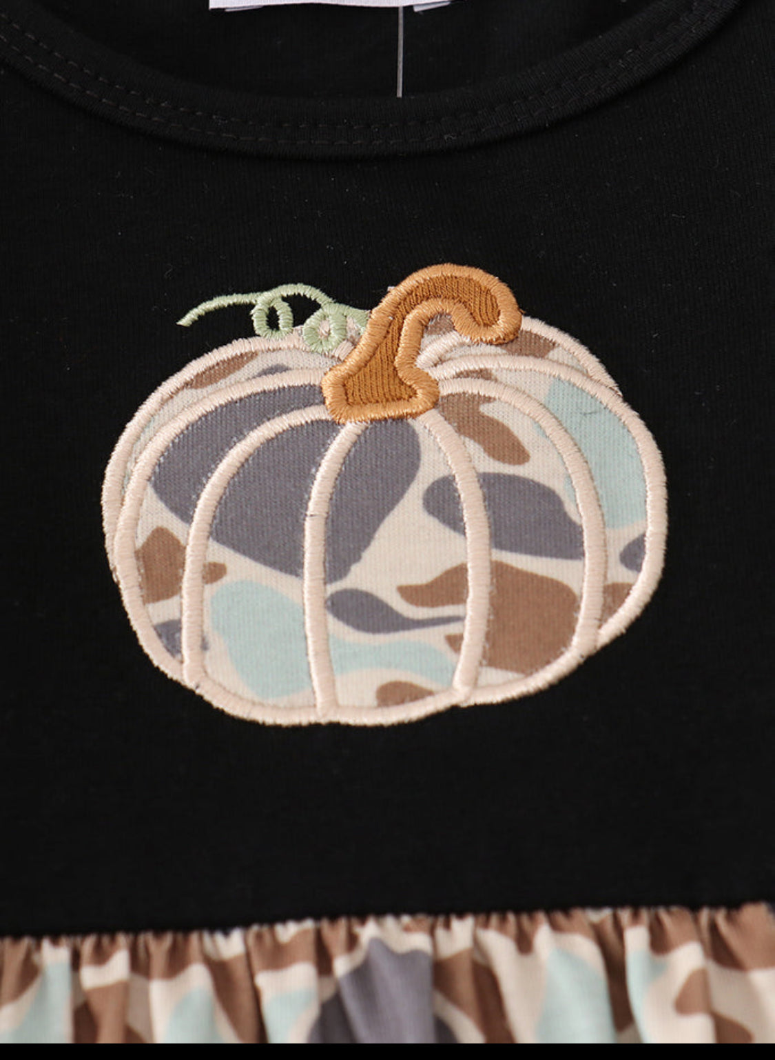 Black Camouflage Pumpkin Appliqué Ruffle Dress