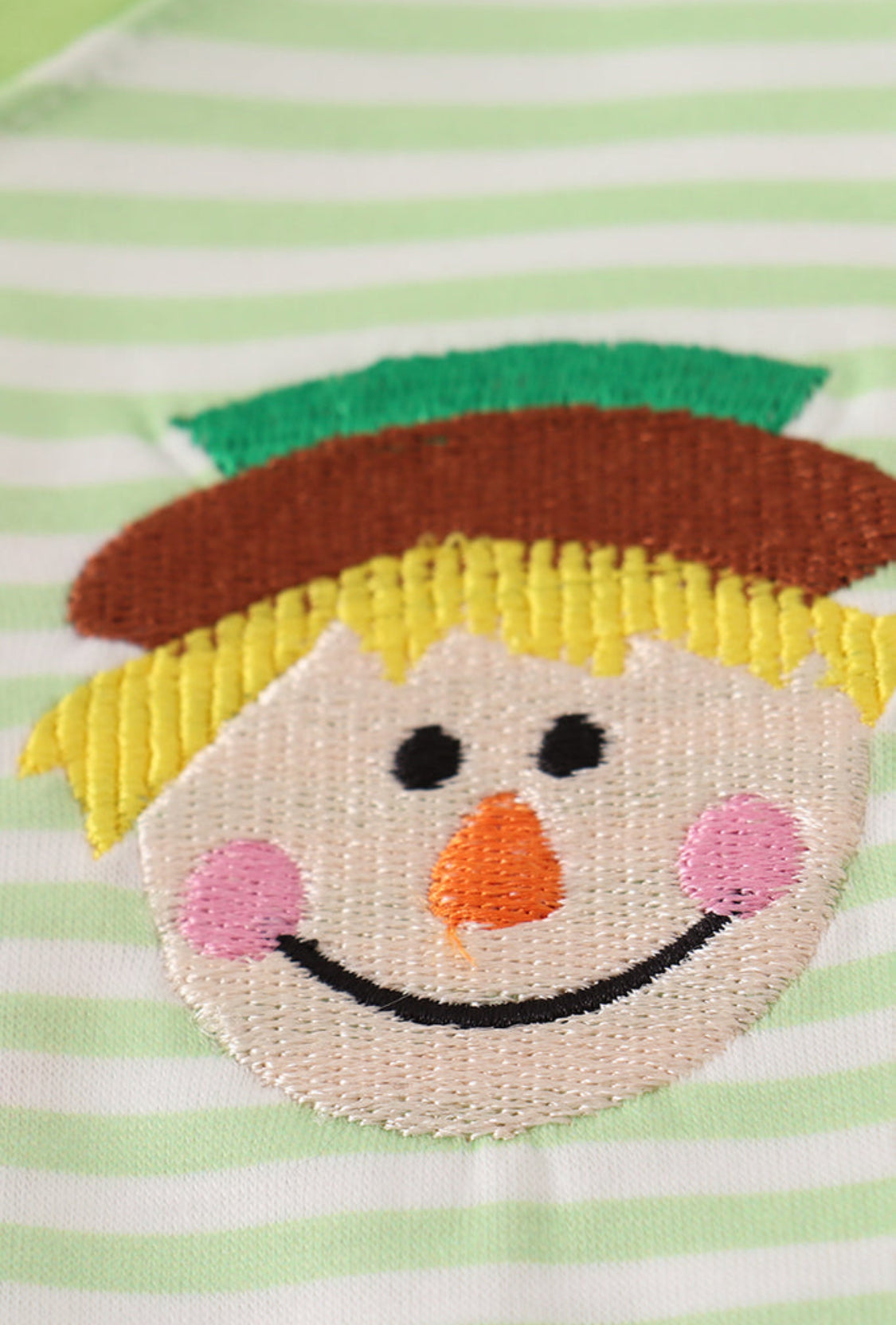Green Scarecrow Embroidery Stripe Boy’s Top
