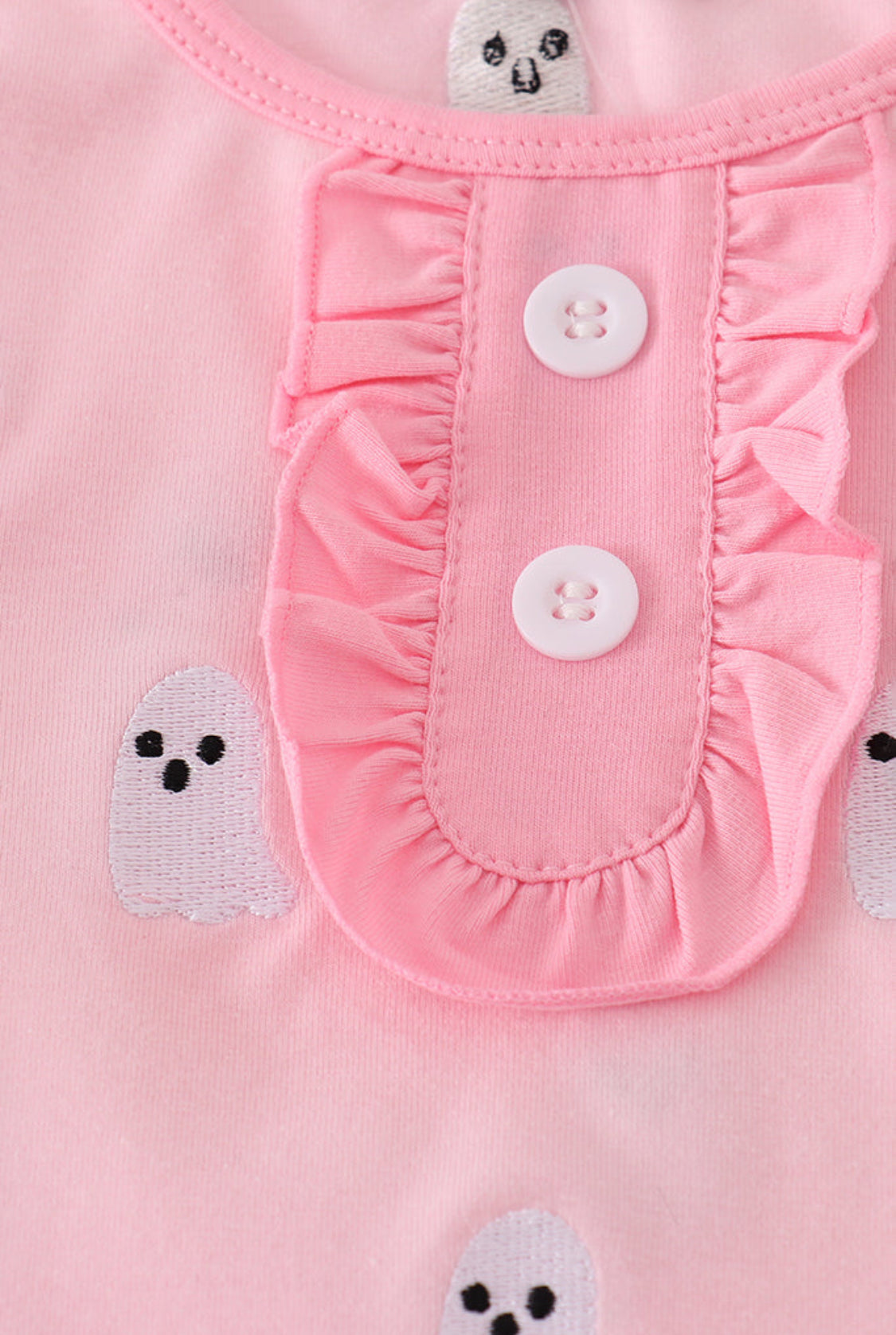 Pink Ghost Embroidery Ruffle Girl’s Pajamas Set