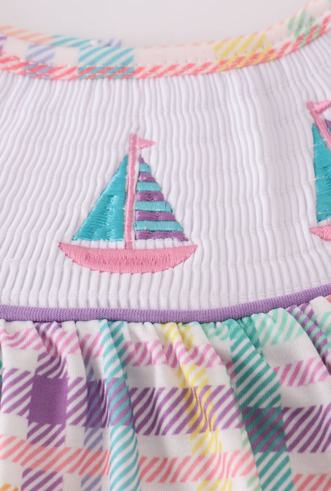 Purple Sailboats Embroidery Girl’s Bloomer Set