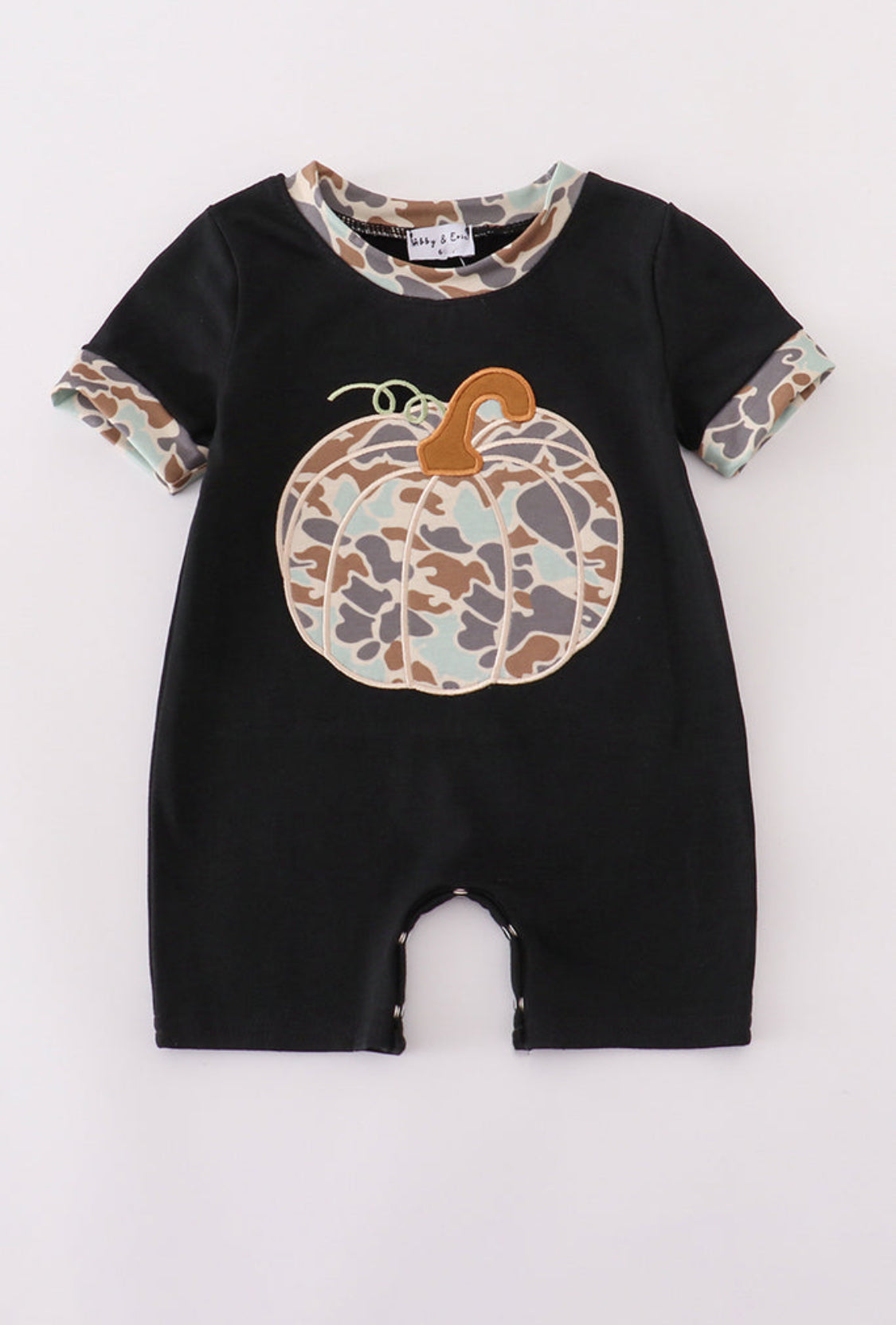 Black Camouflage Pumpkin Appliqué Boy’s Romper